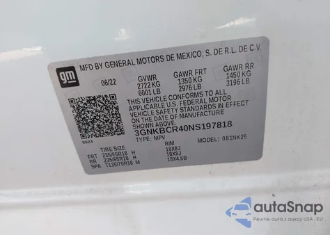 2022 Chevrolet Blazer Fwd 2Lt из США, поврежденный, VIN 3GNKBCR40NS197818